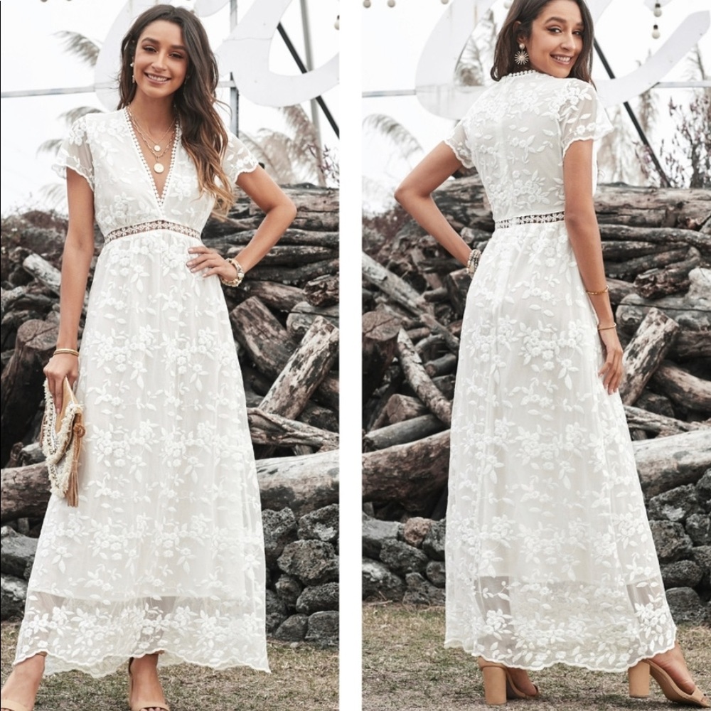 Beautiful White Lace Maxi Dress Simple & Elegant